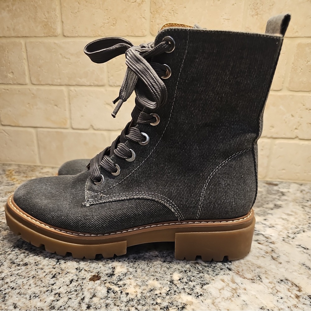 Sun Stone Womens Ankle Boots Size 8.5M Gray Denim Heavy Canvas Side Zip Lug Sole - Picture 4 of 9